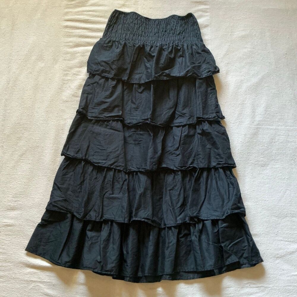 Mossimo 100% Cotton Black Tiered Maxi Skirt Size S